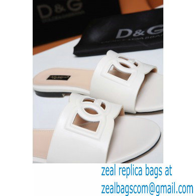 Dolce  &  Gabbana Calfskin Sliders White with DG Millennials Logo 2021